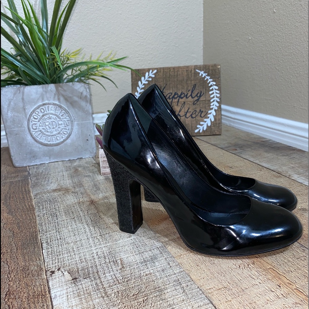 Tory Burch Black Patent Colin Pump with Glitter